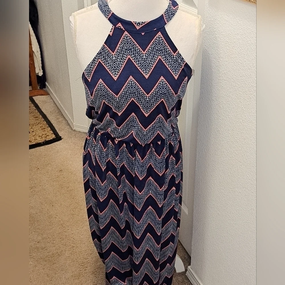 Three Pink Hearts Halter Maxi Dress Size M - Picture 1 of 9